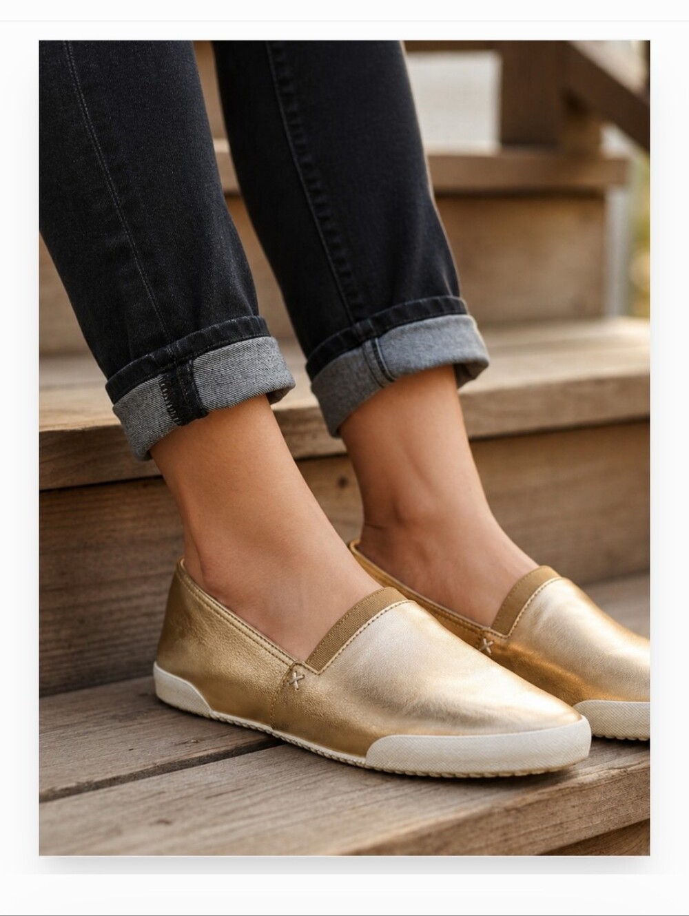 Frye Melanie Slip On Metallic Gold Shoes, Women's 9m